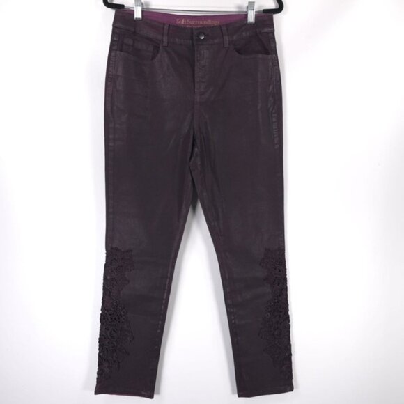 Soft Surroundings Straight Leg Ankle Coated Pants Lace Appliqué Size 10